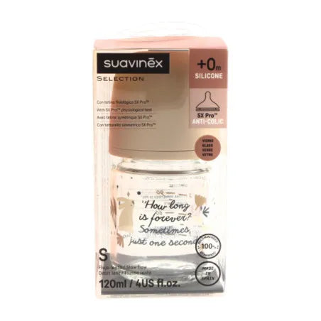 Suavinex Select Wonderland Anti-Colic Silicone Teat Bottle - Glass - Slow - 120ml - +0 - Healtsy