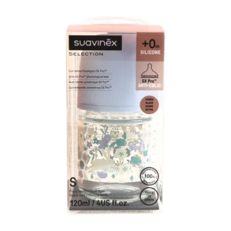 Suavinex Select Wonderland Anti-Colic Silicone Teat Bottle - Glass - Slow - 120ml - +0 - Healtsy