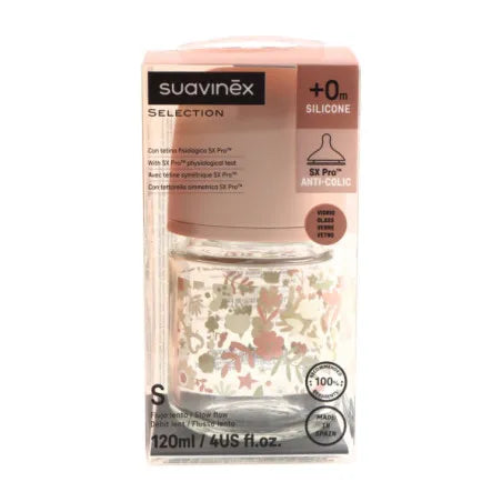 Suavinex Select Wonderland Anti-Colic Silicone Teat Bottle - Glass - Slow - 120ml - +0 - Healtsy