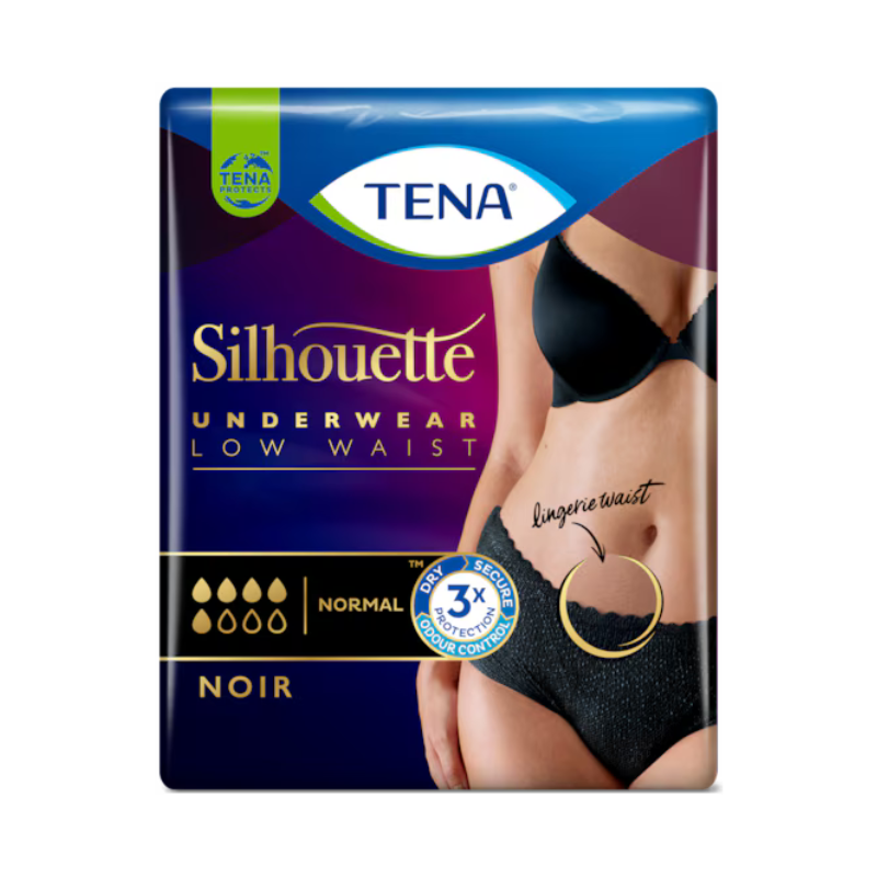 Tena Silhouette Black Briefs - M - Low Waist (12 units) - Healtsy