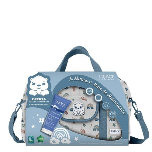 Baby product set with Uriage branding in a blue box on a white background