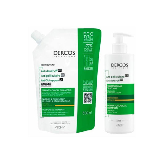 Dercos Anti-Dandruff Shampoo Dry Hair (Pack 390ml + Refill 500ml) - Healtsy