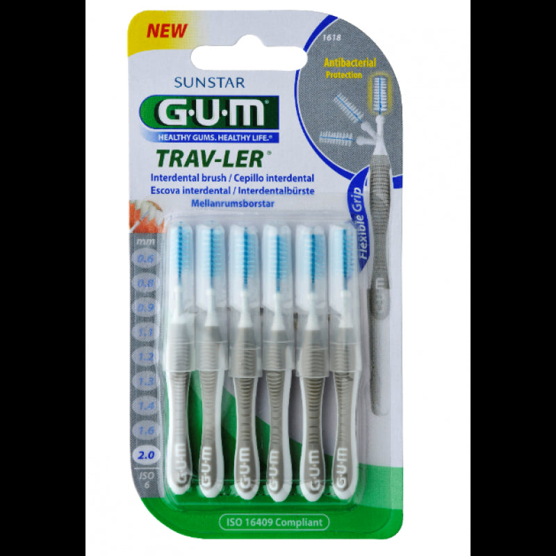 Gum Trav-Read Brush 1618 Bristles Wide Black (x6 pcs) - Healtsy