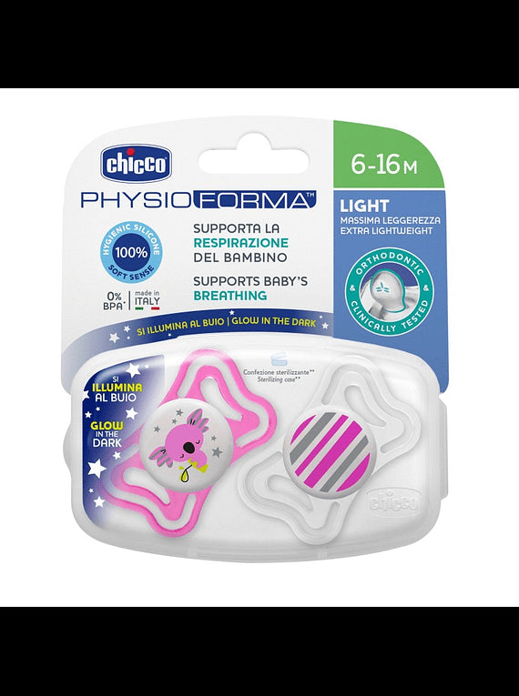 Chicco Pacifier Physio Light Luminosa Silicone_6-16months (x2pcs) - Healtsy