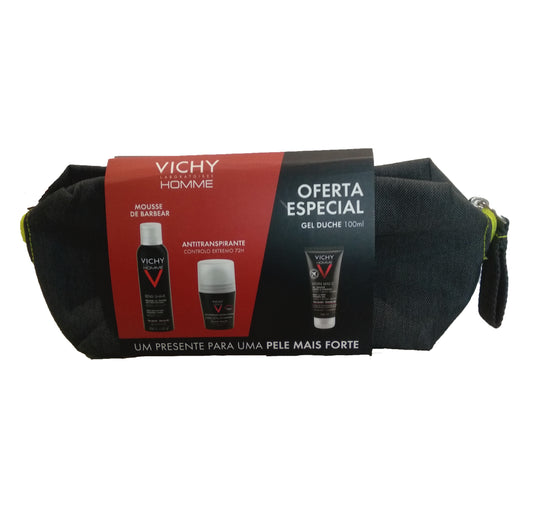 Vichy Homme Sensi Shave Mousse - 200 ml + Antiperspirant extreme control 72h - 50 ml + Offer Hydra Mag C Shower gel - 100 ml + Bag - Healtsy