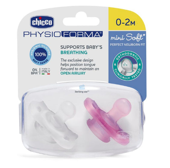 Chicco Physio Forma Mini Soft Pink Pacifier 0-2m (x2 units) - Healtsy