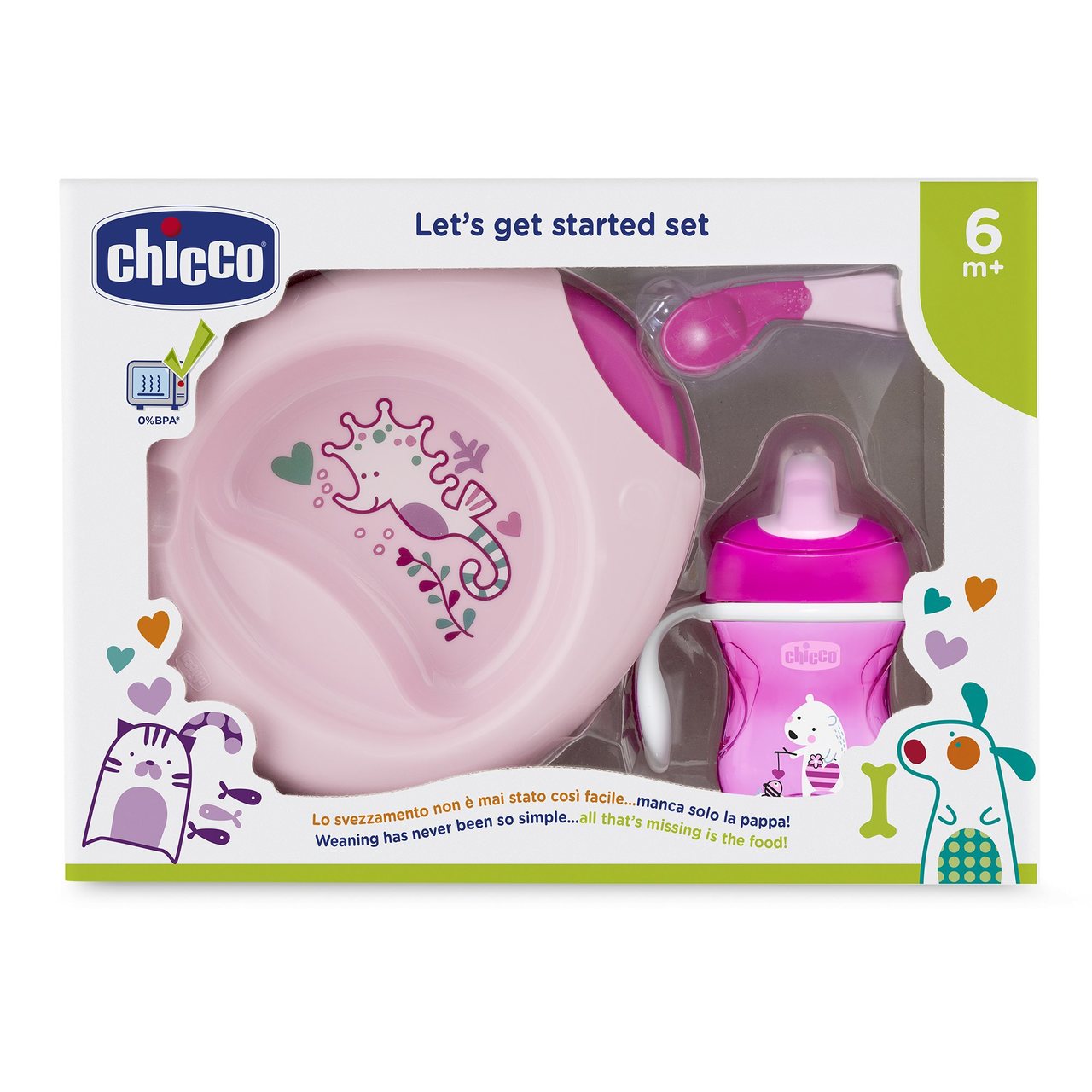 Chicco Papa Set Spoon + Glass + Plates 2 Unit (s) 6M + Pink - Healtsy