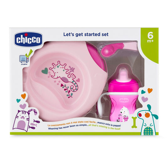 Chicco Papa Set Spoon + Glass + Plates 2 Unit (s) 6M + Pink - Healtsy