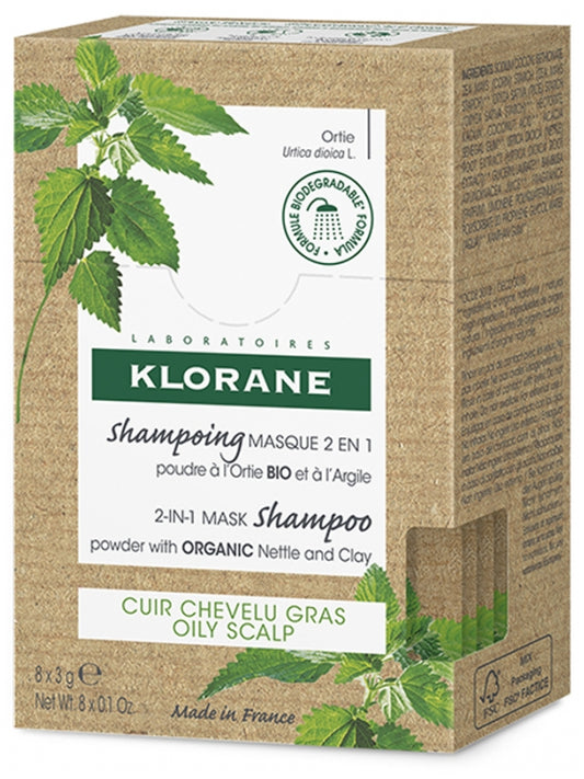 Klorane Hair Shampoo/Mask Ortiga & Clay BIO - 3g powder (x8 sachets) - Healtsy