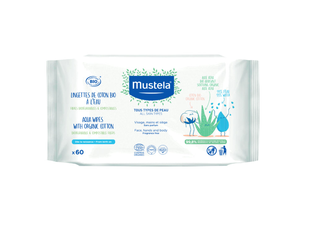 Mustela Baby Water Wipes w / Bio Cotton (x60 units) - Healtsy