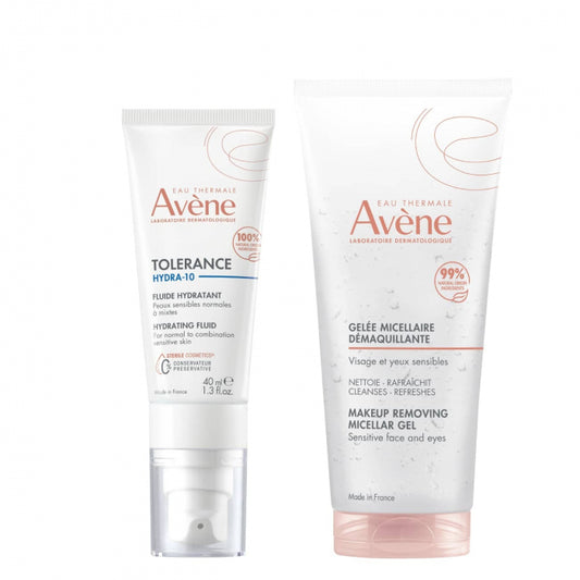 Avene Tolerance Hydra-10 Fluid - 40ml + Makeup Remover Gel - 100ml - Healtsy