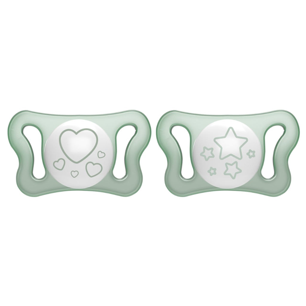 Chicco Physioforma Micro Pacifiers_ Luminous Green Silicone_ 0-2M (x2 units) - Healtsy