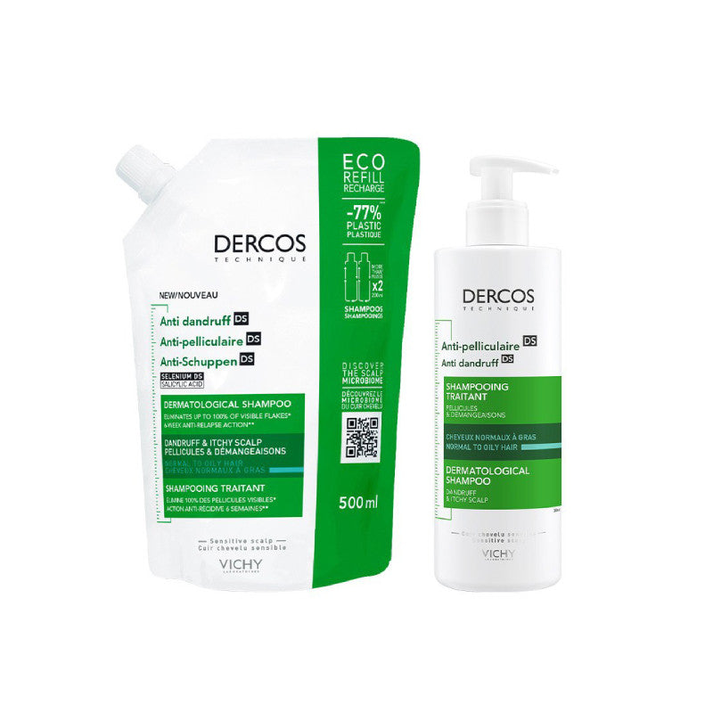 Dercos Oily Dandruff Shampoo (Pack 400ml + Refill 500ml) - Healtsy