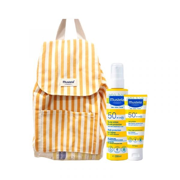 Mustela Bebé Solar Spray SPF50 - 200ml + Solar Milk Face SPF50+ - 40ml + Yellow Beach Backpack Offer – Buy Now at Healtsy