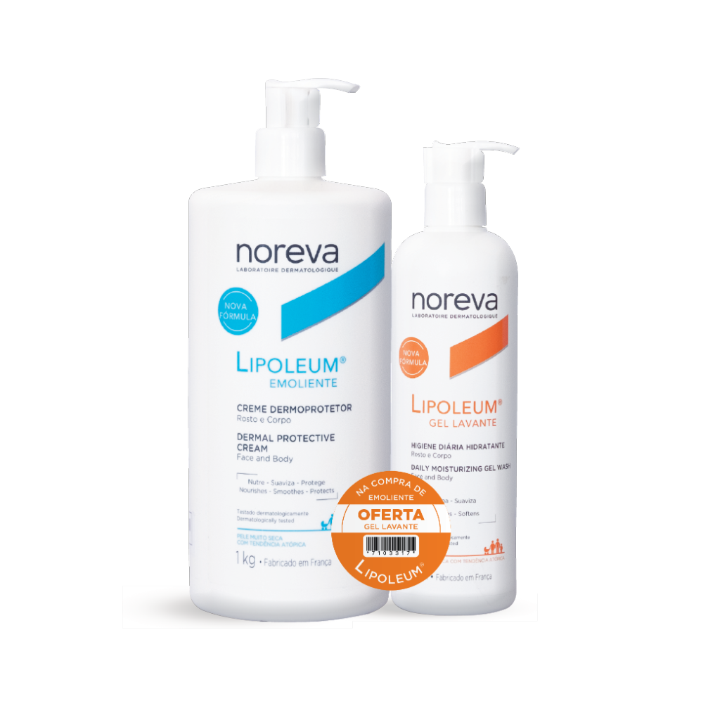 Noreva Lipoleum Emollient Skin Protective Cream - 1kg + Washing Gel - 400ml - Healtsy